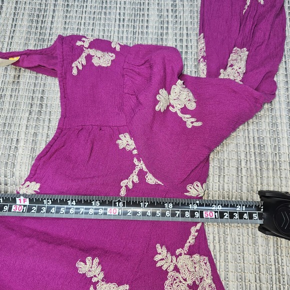 Free People Womens Size M Emma Austin Purple Embroidered Long Sleeve Mini Dress - Picture 14 of 16